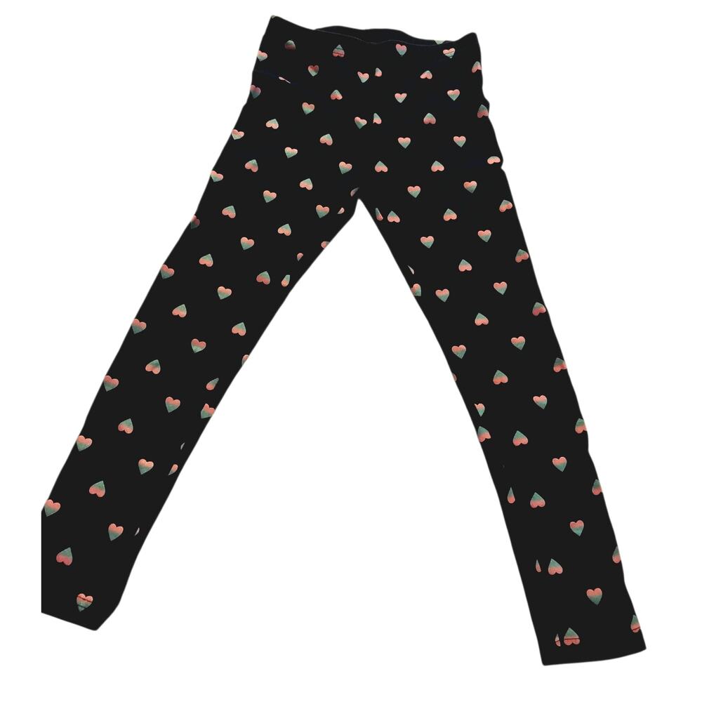 Carter’s Girls Black Leggings With Blue And Pink Heart Print Size 7 Soft Stretch